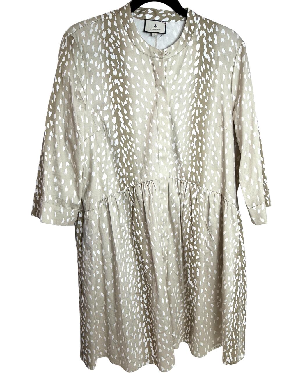 Tuckernuck Dress Womens Large Beige Animal Print 3/4 Sleeve Swing Knee Length